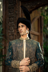 Emerald Green Embroidered Front Open Sherwani GS-5156