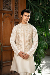 Ivory Gold Embroidered Waistcoat W-2997