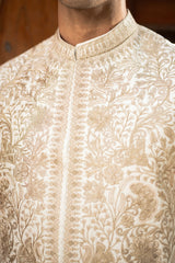 Ivory Gold Embroidered Waistcoat W-2997