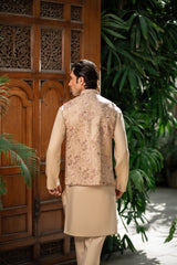 Beige Floral Embroidered Waistcoat W-2852