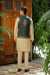 Deep Green Embroidered Waistcoat W-2953