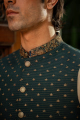 Deep Green Embroidered Waistcoat W-2953