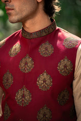 Maroon Embroidered Waistcoat W-3007