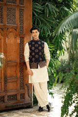 Navy Blue Embroidered Waistcoat W-3009
