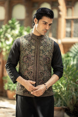 Black Embroidered Waistcoat W-2998