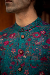 Teal blue Embroidered Waistcoat W-2906