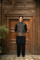 Black Embroidered Waistcoat W-3010