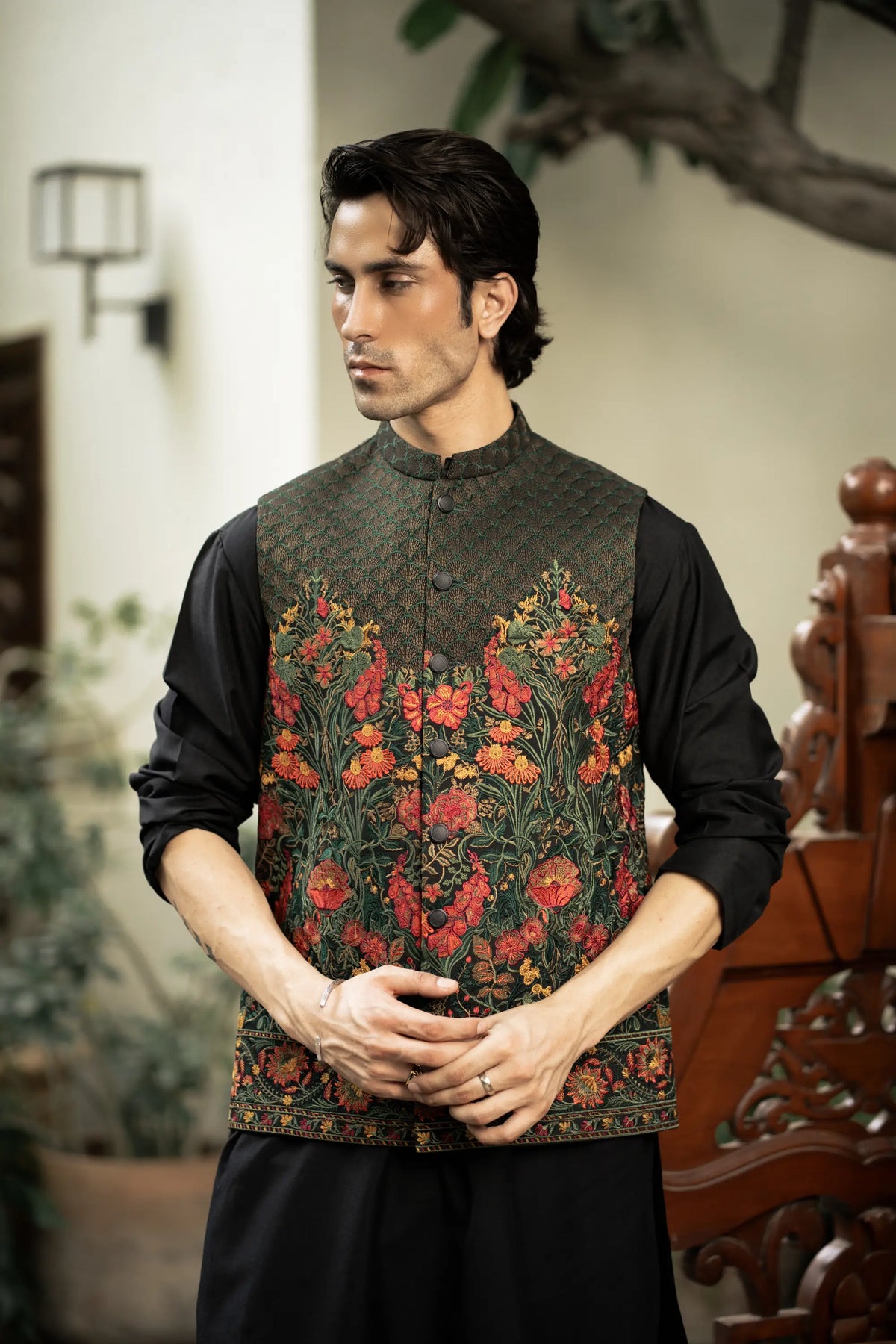 Multi Floral Embroidered Waistcoat W-2899