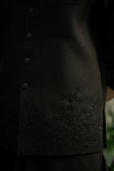 Black Embroidered Waistcoat W-2963