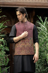 Maroon Embroidered Waistcoat W-2867-1