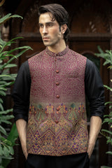 Maroon Embroidered Waistcoat W-2867-1