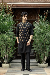 Black Gold Embroidered Waistcoat W-2992