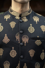 Black Gold Embroidered Waistcoat W-2992