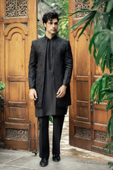 Black Embroidered Front Open Sherwani GS-5149