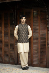 Coffee Brown Embroidered Waistcoat W-2891