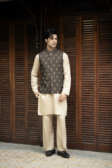 Coffee Brown Embroidered Waistcoat W-2891