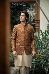 Rust Floral Embroidered Prince Coat PC-584
