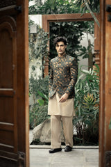 Bottle Green Embroidered Prince Coat PC-586