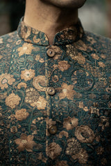 Bottle Green Embroidered Prince Coat PC-586