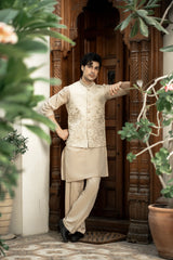 Cream Embroidered Waistcoat W-3014